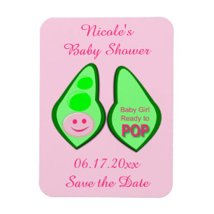 Ready to Pop Baby Girl Pink Pea Baby Shower Custom Magnet