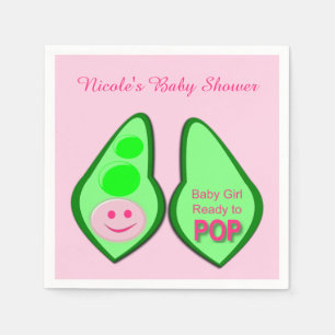 Ready to Pop Baby Girl Pink Pea Baby Shower Custom Napkin