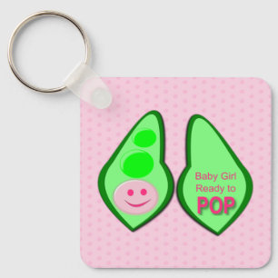 Ready to Pop Baby Girl Pink Pea Baby Shower Key Ring