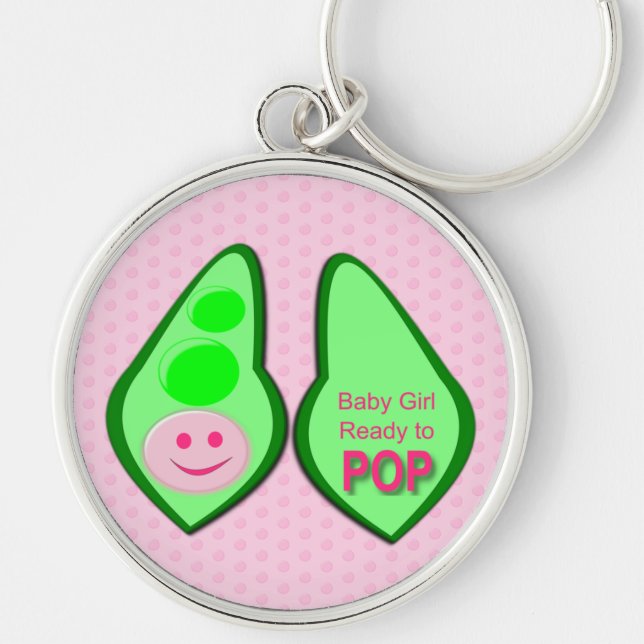 Ready to Pop Baby Girl Pink Pea Key Ring (Front)