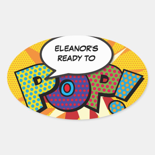 Ready to POP Baby Shower Colourful Comic Book Oval Sticker (Front)