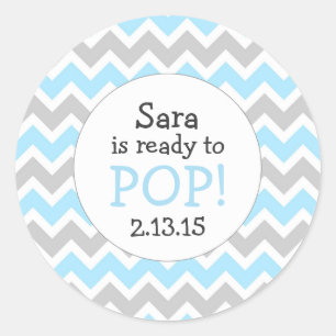 Ready to Pop Baby Shower Favour / blue chevron Classic Round Sticker