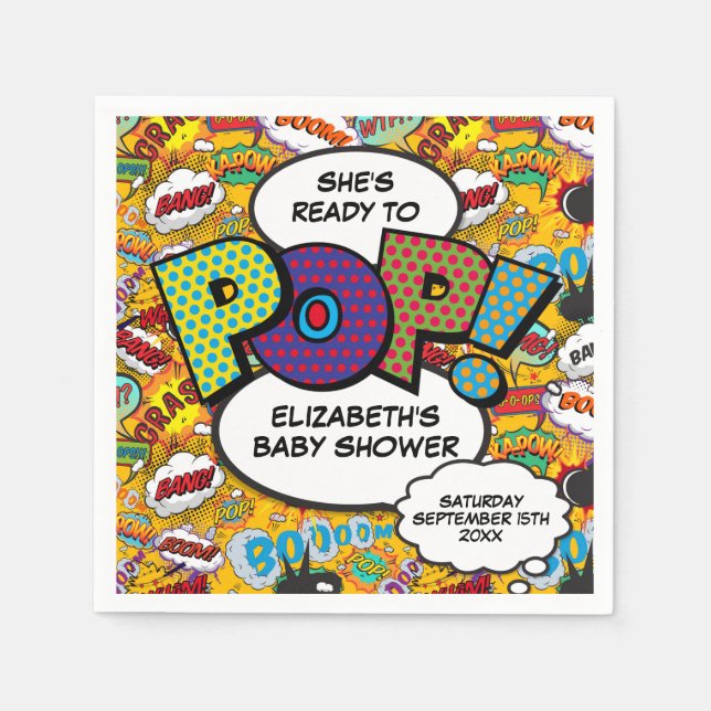 Ready to Pop Baby Shower Fun Comic Book Napkin (Front)