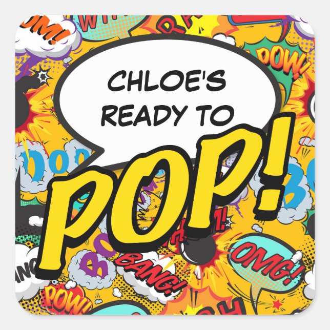 Ready to POP Baby Shower Fun Modern Square Sticker (Front)