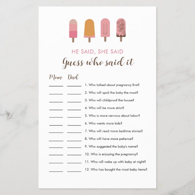 Ready to Pop Baby Shower Guess who said it game Flyer (Front)