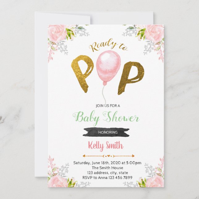 Ready to pop baby shower invitation (Front)