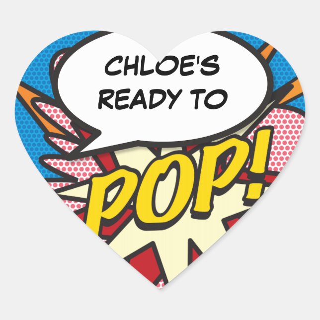 Ready to POP Baby Shower Modern Fun Heart Sticker (Front)