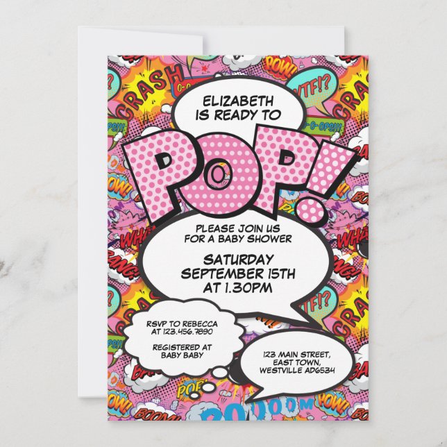 Ready to Pop Baby Shower Modern Pink Invitation (Front)