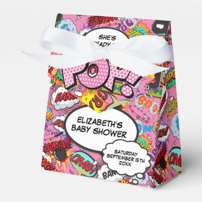 Ready to Pop Baby Shower Pink Comic Book Favour Box (Front Side)