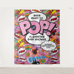 Ready to Pop Baby Shower Pink Photo Backdrop Tapestry