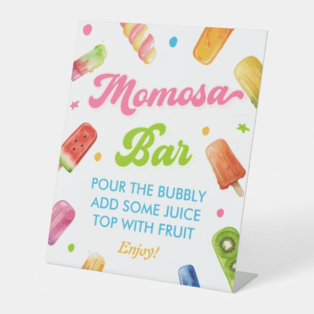 Ready to Pop Baby Shower Popsicle Momosa Bar  Pedestal Sign (Front)