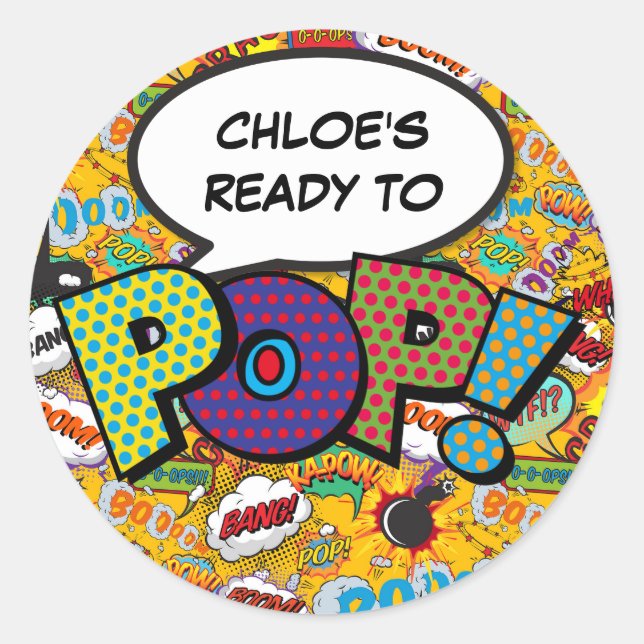 Ready to POP Baby Shower Sprinkle Fun Classic Round Sticker (Front)