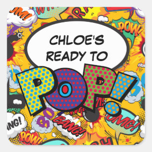 Ready to POP Baby Shower Sprinkle Fun Retro Square Sticker