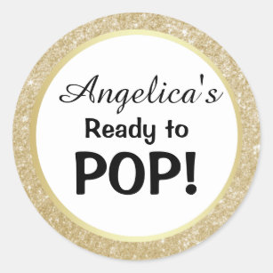 Ready to Pop Baby Shower White Gold Glitter Classic Round Sticker