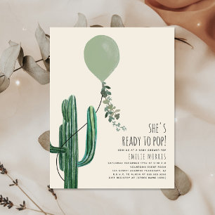 Ready to Pop Balloon Cactus Green Baby Shower Invitation