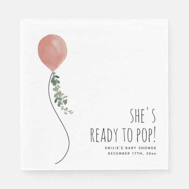 Ready to Pop Balloon Pink Baby Shower Napkin (Front)