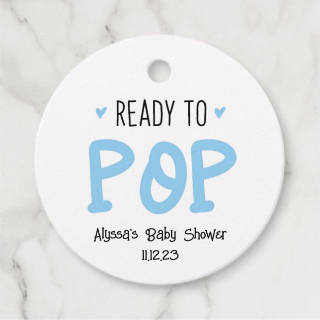 Ready To Pop Blue Baby Shower Tag (Front)