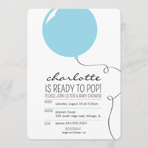 Ready to Pop Blue Balloon Boy Baby Shower Invite