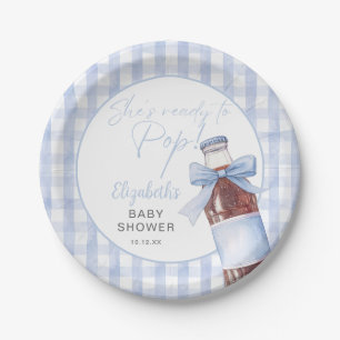 Ready To Pop Blue Bow Soda Bottle Baby Shower Paper Plate