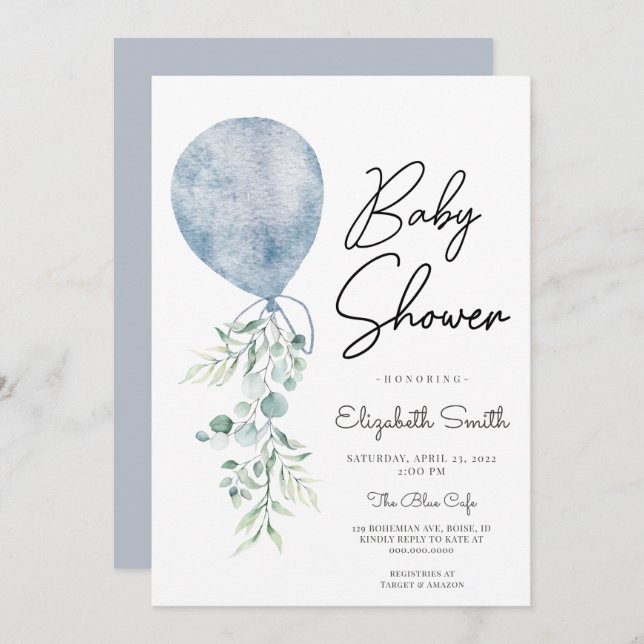 Ready to Pop Blue Greenery Baby Boy Shower Modern Invitation (Front/Back)
