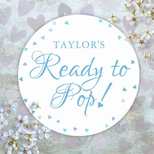Ready to Pop Blue Love Hearts Baby Boy Shower Classic Round Sticker