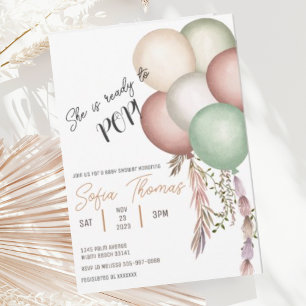 Ready to Pop Boho Ballons Baby Shower Invitation