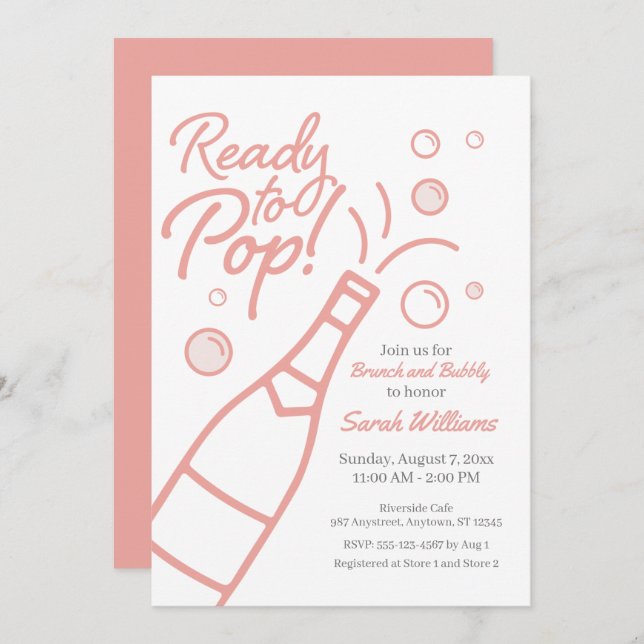 Ready to Pop Brunch and Bubbly Rosé Baby Shower Invitation (Front/Back)