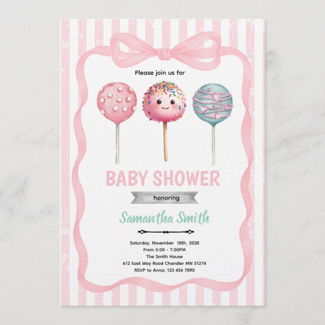 Ready to Pop Cake Pop Shower Invitation (Front)