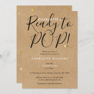 Ready To Pop Chic Script Rustic Kraft Baby Shower Invitation