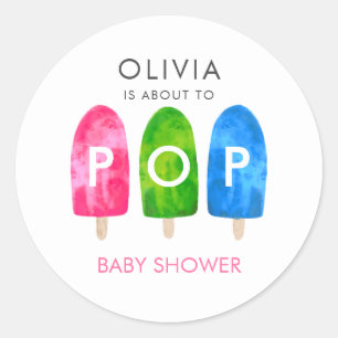 Ready to Pop colourful Popsicle Baby Shower Classic Round Sticker