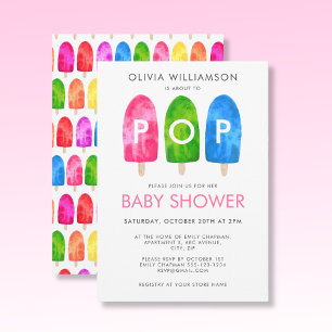 Ready to Pop colourful Popsicle Baby Shower Invitation