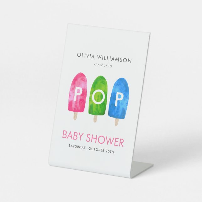 Ready to Pop colourful Popsicle Baby Shower Pedestal Sign (Front)