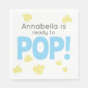 Ready to Pop Cute Boy Blue Popcorn Baby Shower Napkin