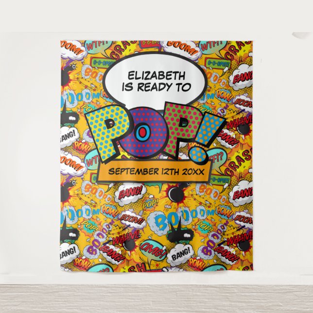 Ready To Pop Fun Baby Shower Photo Booth Backdrop Tapestry (Front)