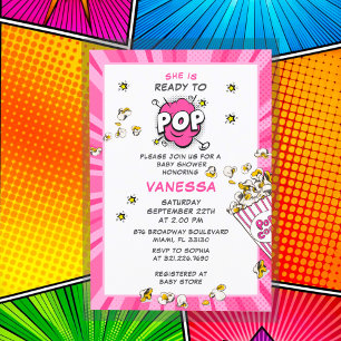 Ready to Pop Fun & Modern Girl Baby Shower  Invitation