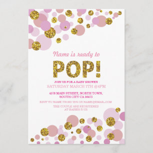 Ready to Pop Girl Baby Shower Pink Gold Invite
