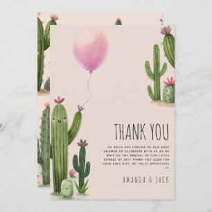 Ready to Pop Girl Balloon Cactus Green Baby Shower Thank You Card