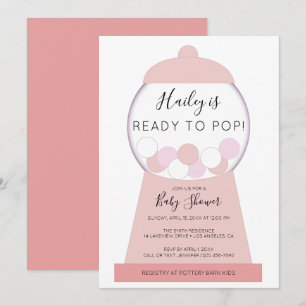 Ready to Pop Girl Pink Gumball Machine Baby Shower Invitation