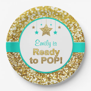 Ready to pop gold and mint baby shower plates