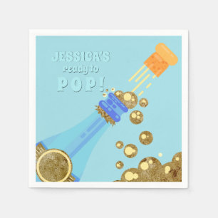 Ready to Pop Gold Champagne Baby Blue Shower Napkin