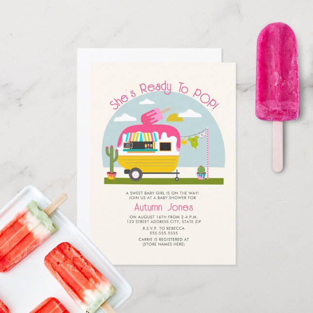 Ready To Pop Ice Pop Truck Camper Pink Baby Shower Invitation (Creator Uploaded)