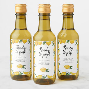 Ready to Pop, lemon themed baby shower Wine Label