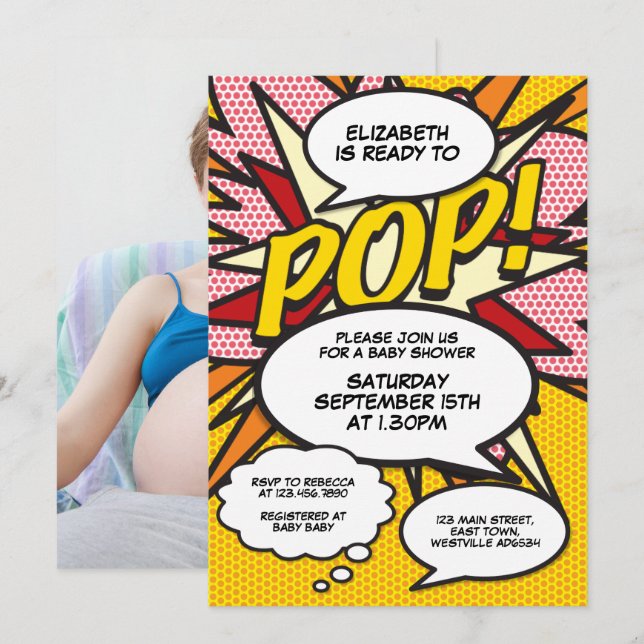 Ready to Pop Modern Fun Baby Shower Photo Invitation (Front/Back)