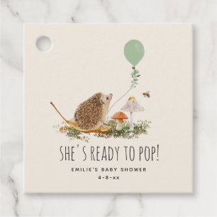 Ready to Pop Mushrooms Hedgehog Baby Shower Green Favour Tags