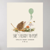 Ready to Pop Mushrooms Hedgehog Baby Shower Green