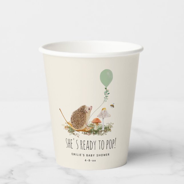 Ready to Pop Mushrooms Hedgehog Baby Shower Paper Cups (Front)
