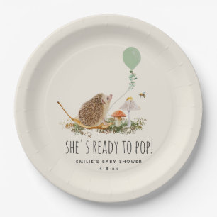 Ready to Pop Mushrooms Hedgehog Baby Shower Paper Plate