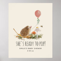 Ready to Pop Mushrooms Hedgehog Baby Shower Pink