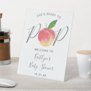 Ready To Pop Peach Baby Shower Welcome Sign