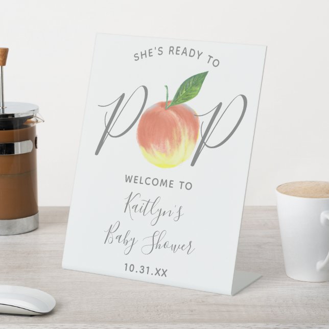 Ready To Pop | Peach Baby Shower Welcome Sign (In SItu)